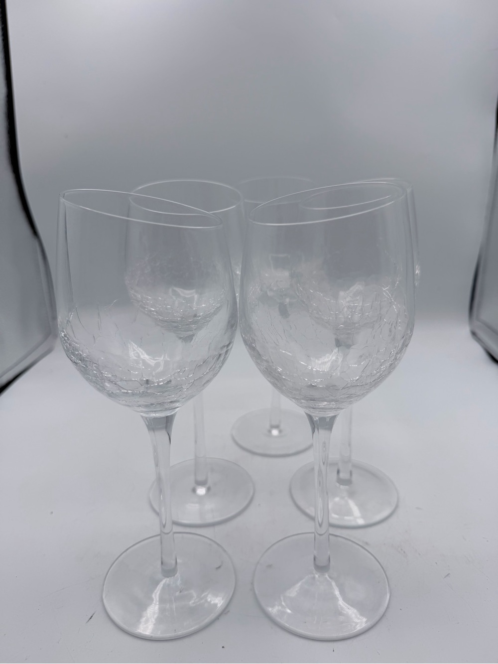 (5) Pier 1 Clear Crackle Balloon Red Wine Glass Goblet Angle Slanted Rim 8 5/8ā